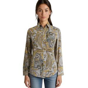 New York & Company Beige Paisley Top